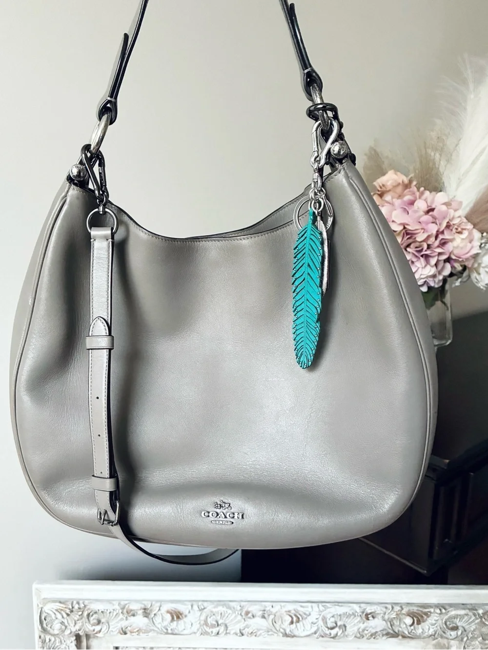 Coach Mae Leather Hobo Shoulder Crossbody Purse, 36026, Grey Birch / Gunmetal